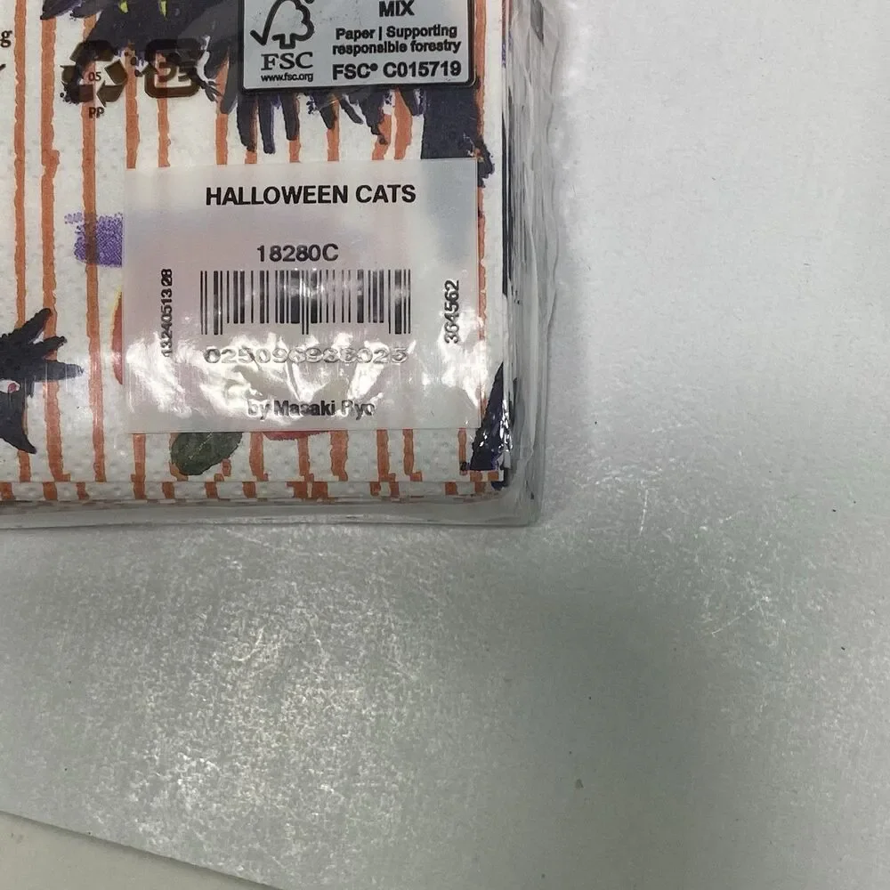 Decoupage Paper Napkin 2pks Caspari Halloween Witch Cat Pumpkin Mint